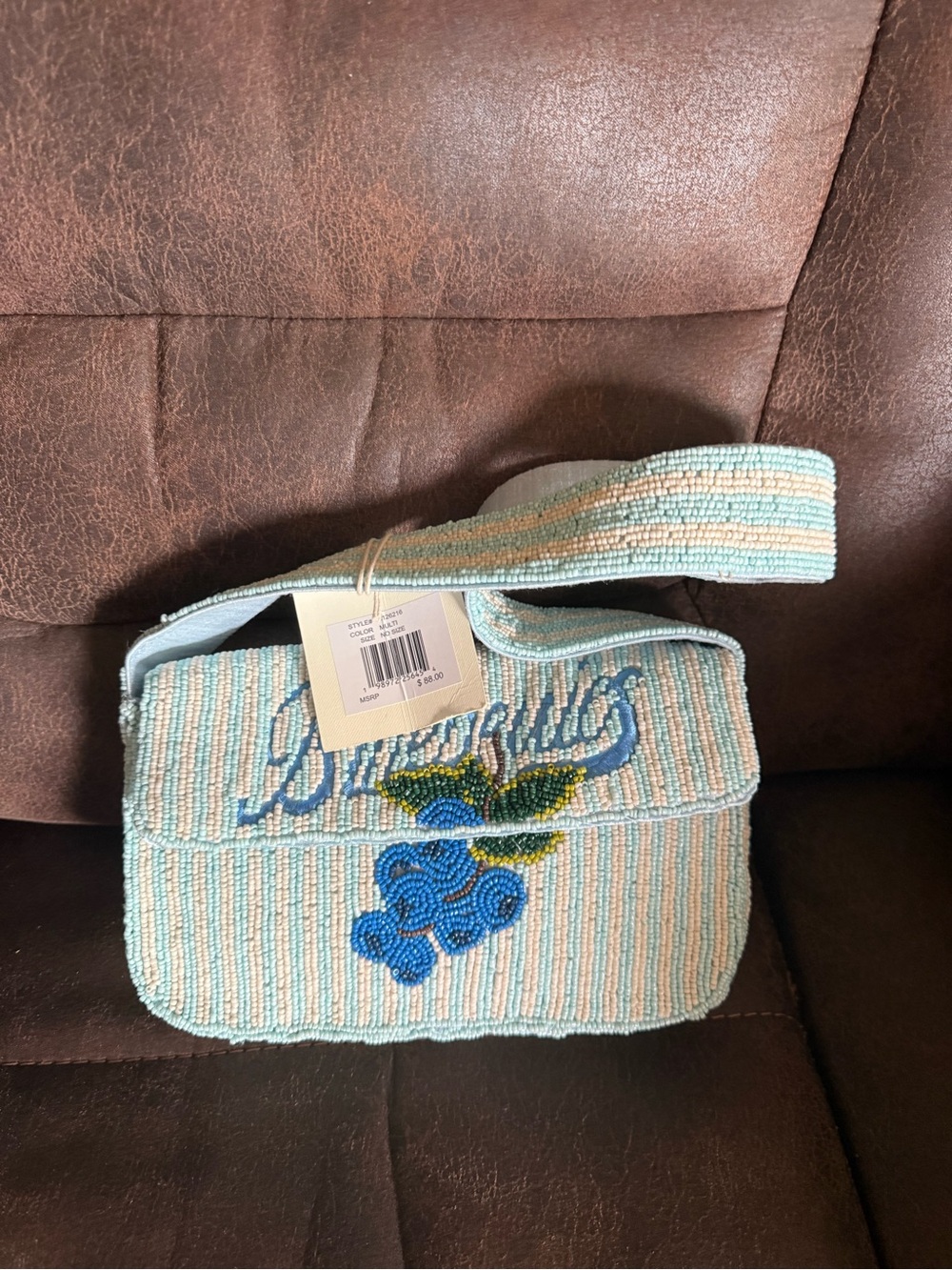 Beaded Blue Berry Kids Crossbody Bag - Unbranded